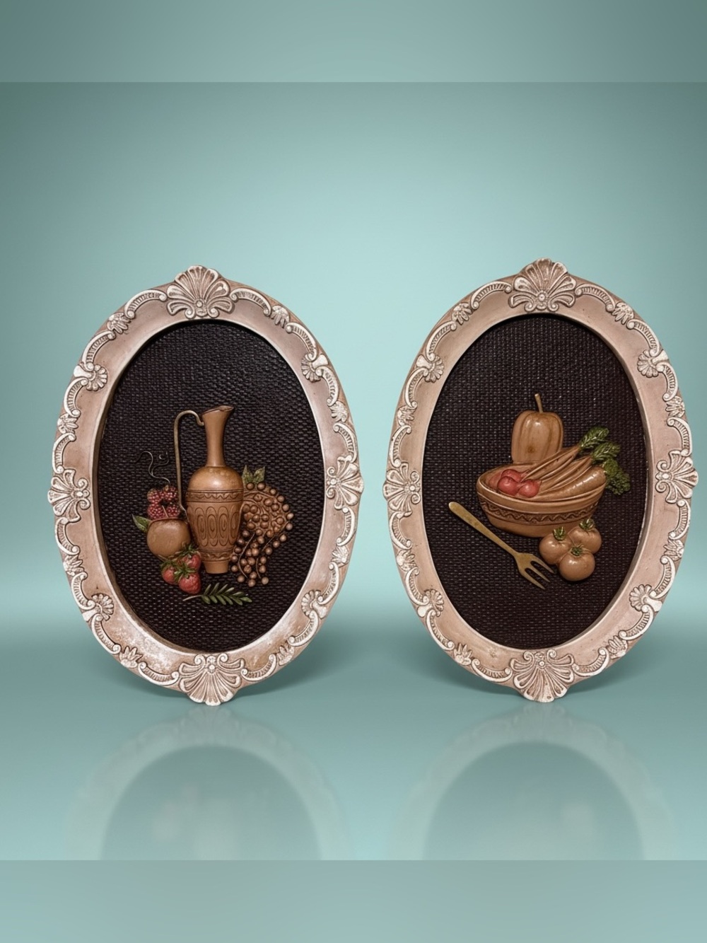 Vintage Girotti Chalkware Wall Plaques Set Mid Century Kitchen Decor 1960s